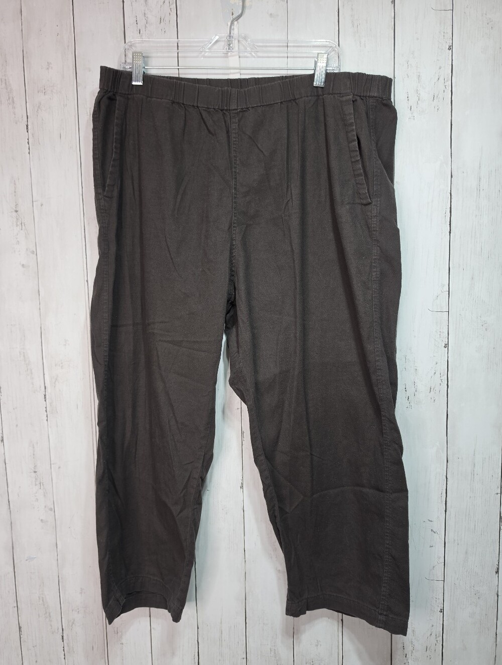 Muji Women's Chocolate Brown Pullon Cropped Cotton Stretch Pants Size XL Pockets